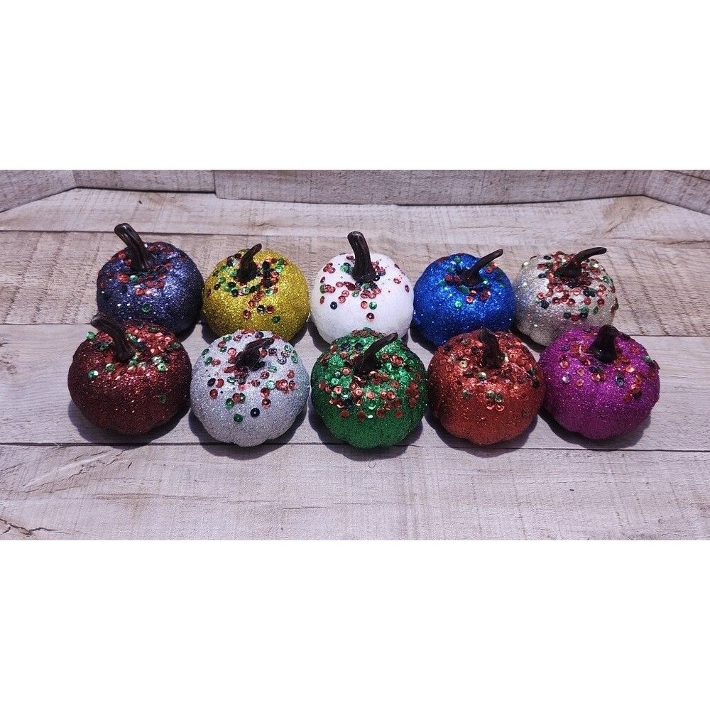 Halloween Glitter Pumpkins Multiiple Colors 10 Pack New